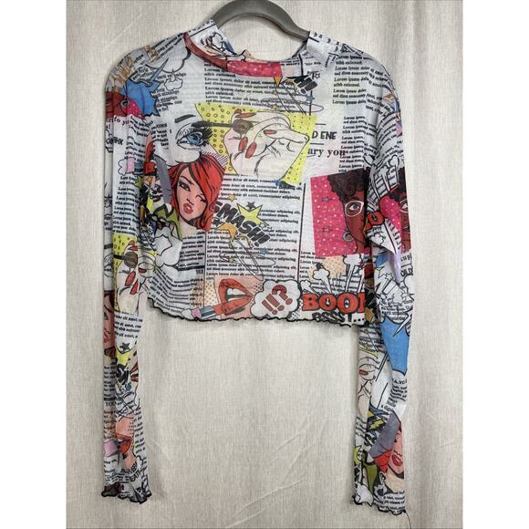 SHEIN Tops - SHEIN Juniors Long Sleeve Graphic Print - Crop Top Size XL - Sheer